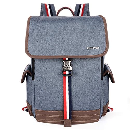 Sinpaid Korean Style Backpack Canvas Backpack Unisex College School/Work Backpack Laptops Backpack Waterproof Outdoor Weekend Travel Daypack (Blue)