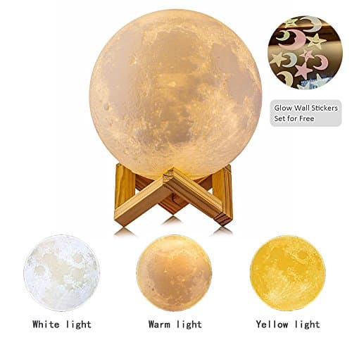 3D Printing LED Moon Lamp, USB Charging Bedroom Night Light Tap Control Luna Moon Lamp with 3 Colour Changing Lights, Table Desk Lamp for Kid Bedroom Novelty Lights & Home Decoration 5.9"