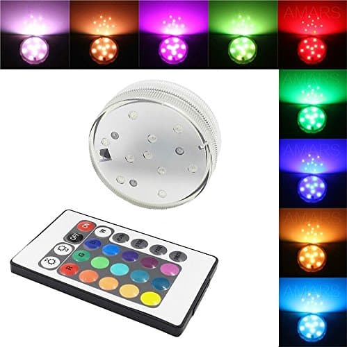 AMARS 10leds Submersible LED Lights Battery Powered with Remote Control for Vase, Aquarium, Fish Tank, Swimming Pools, Wedding, Event, Garden