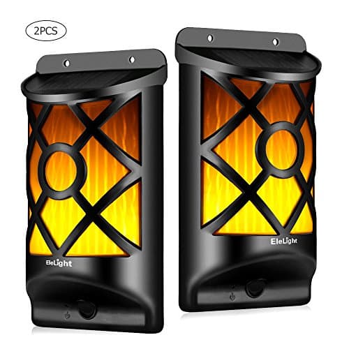 EleLight 2Pack Solar Lights Wall Lamps, 66 LEDs Waterproof Flickering Flames Light Wireless Outdoor Dark Sensor Auto On/Off Wall Mounted Dancing Flames Night Lights for Garden Patio Bar Festival Decor