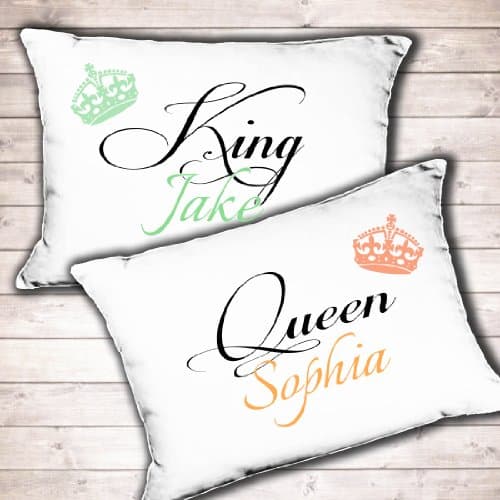 Personalised Mr and Mrs wedding gift pillowcase set His and Hers King and Queen design