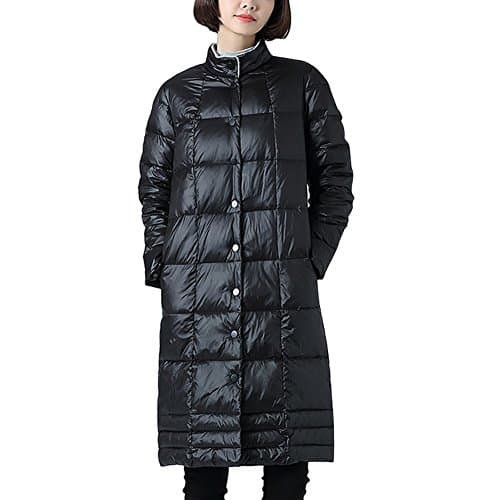 Mena Women's Stand Collar White Duck Down Mixed Loose Down Jacket Winter Long Section Coat ( Color : Black , Size : XXS )