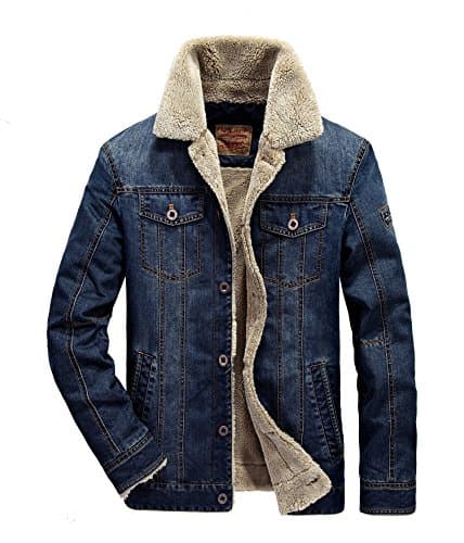 Men's denim jacket with fur, winter jacket/overcoat jacket - Blue - Large