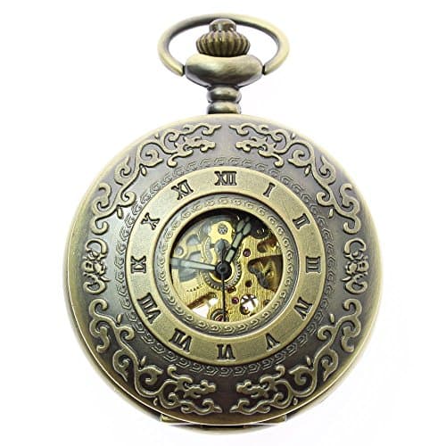 itemstoday Half Hunter Engraved Roman Numerals Hollow Case Automatic Movement Pocket Watch Box