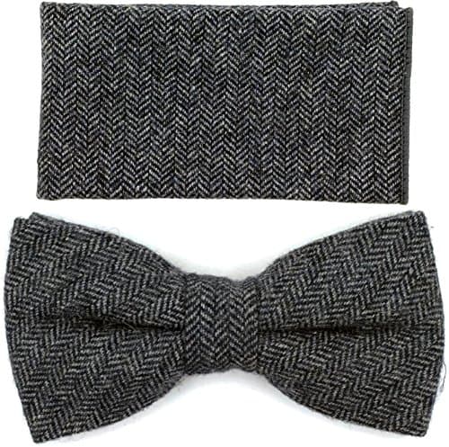 Dickie Bows Grey Herringbone Bow Tie and Matching Pocket Square