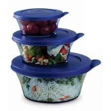 Varmora 3pc Piece UNIQUE CLEAR BOWL FULL SET Set With Lids 230ml/650ml/1350ml each (NEW) Dishwasher & Microwave Safe: BPA Free: 100% Food Grade FREE UK POSTAGE (Blue)