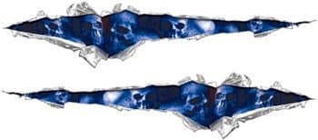 Ripped / Torn Metal Look Decals With Blue Skulls