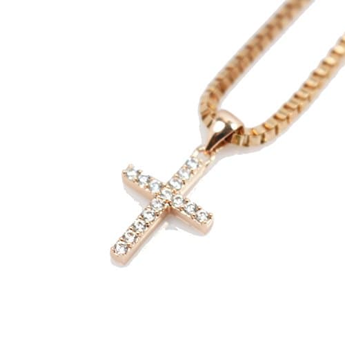 Rose Gold Mini Micro Cross Necklace 24" Box Chain
