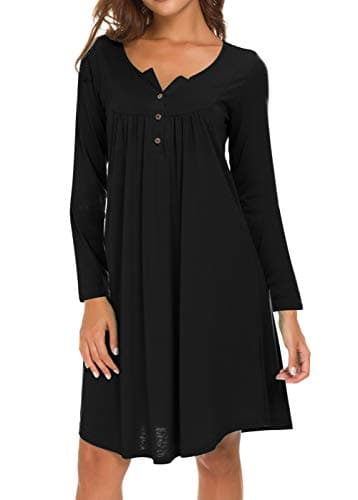 Eanklosco Womens V Neck Dress Casual Swing Simple Ruffle Button up Loose Dresses Long Sleeve