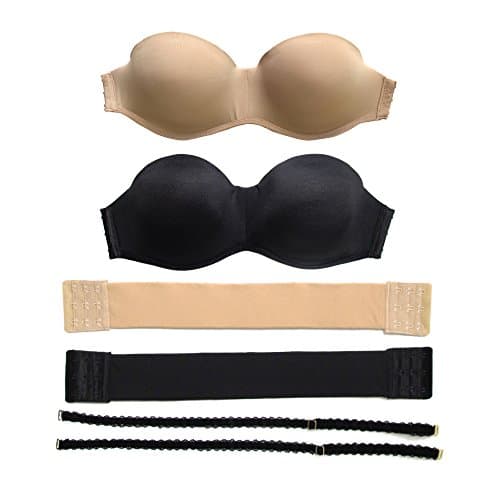 The Bra Lab - "All About the Basics" Convertible Strapless Balconette Bra Set, Black & Beige, 30-34 DD