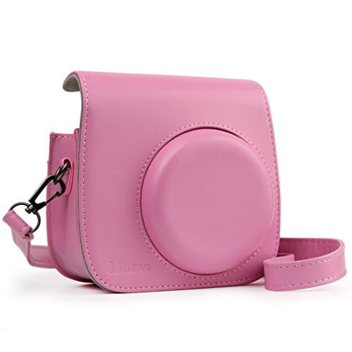 Durac PU Leather Case for Fujifilm Instax Mini 8 Camera w/Removable Shoulder Strap -Pink