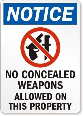 Notice: No Concealed Weapons Allowed On This Property (with graphic) Sign, 24" x 18"