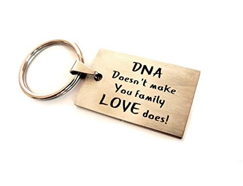 Step dad Gift "DNA doesn't make you family love does" Stainless Steel Keychain Wedding Jewellery Gift / Father's Day Gift (silver)