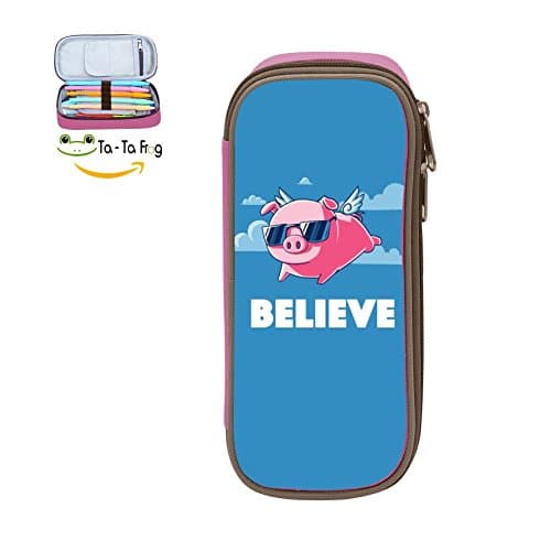Custom Believe Pig Can Fly Pencil Case - Big Capacity Double Zipper Multifunctional Pink Stationery Bag For Children