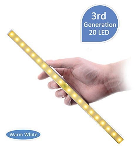 Under Cabinet LED Night Light - Kitclan Portable 20-LED Wireless Motion Sensing Closet Light, Sensor Light, Step Light for Hallway, Warm White Light Lamp Bar up to 15 feet(Battery Operated)