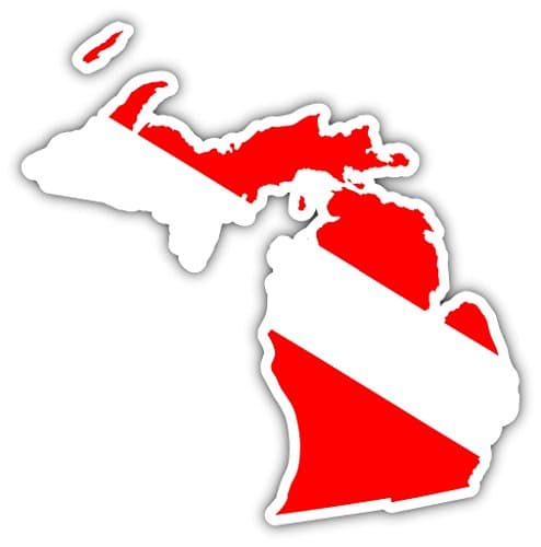 Michigan State Shaped Scuba Diver Scuba Diving Dive Down Flag Bumper Sticker Decal Car Window Stickers 5x5 in