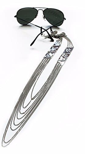 Sintillia Bare It All Backlace Statement Sunglass Strap, Glasses Chain, Eyeglass Cord, Silver (Silver with Clear Attachments)