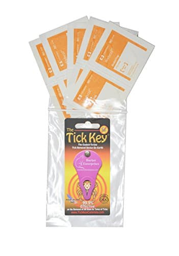 Amazing Tick Tool! Tick Key Remover Kit with Bonus! Fast, Easy & Effortless - Never Touch a Tick. 99.9% Effective on Removal of All Sizes & Types of Embedded Ticks! Kit Contains Reclosable Bag, 1 Tick Key, Detailed Instruction Card & Disinfectant Pads to Sanitize the Bite Site - Great for Humans & Animals- Various Attractive Colors. A Perfect Stocking Stuffer!
