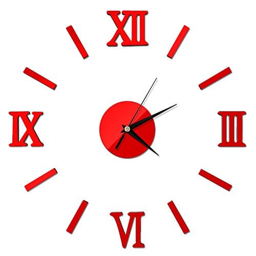 LADEY 3D Frameless Modern Style Wall Clock Watches Large DIY Wall Sticker Home Decoration, Color Red