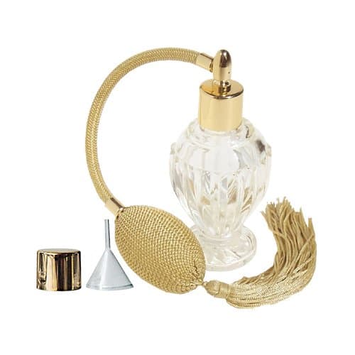 GETI BEAUTY Empty Refillable Perfume Diva Glass Bottle with Gold Mesh Sprayer Top & Tassel 1.64oz/46ml