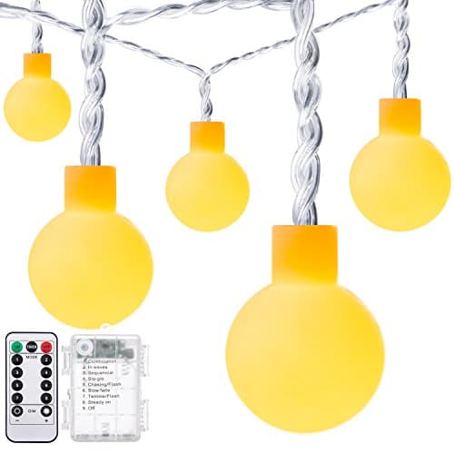 DecorNova Globe String Lights, 16.4 Feet 50 LED Battery Operated Fairy String Lights with 3 AA Battery Case, Remote Control & 8 Modes for Christmas Party Wedding Bedroom Decorations, Warm White