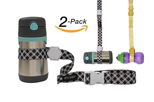 Sippy Cup Straps for Baby Bottle Toy Leash 2 Pack for Stroller High Chair Strap (Black/Yellow)
