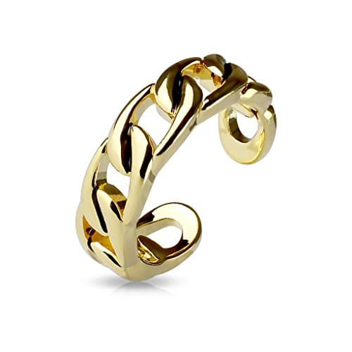 FifthCue Linked Chain Adjustable Rhodium Plated Brass Finger Mid-Ring or Toe Ring - Choose Color (GOLD)