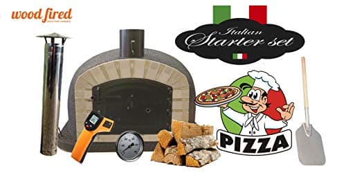 Black Maxi Deluxe Extra Wood Fired Pizza Oven Starter Kit, Grey Arch, Black Door, 100cm