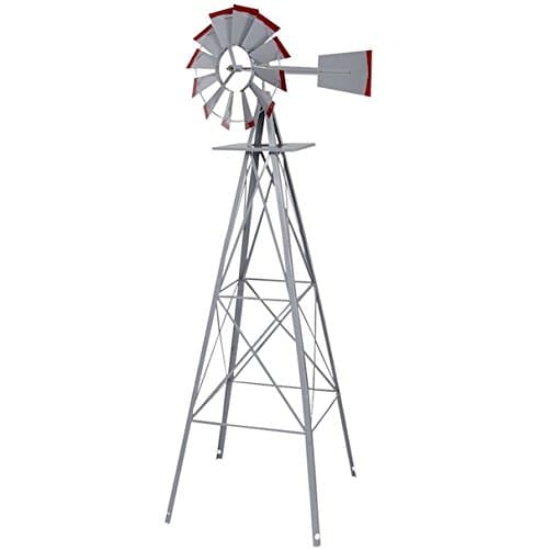 Ornamental Windmill 8FT Tall Windspinner Silver Gray And Red Wind Wheel Outdoor Patio Garden Yard Décor Weather Vane Durable Wind Spinner Heavy Steel Structure