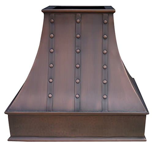 Copper Range Hood with Vent - Elegant Design - 1250CFM - Antique Copper Finish - Includes Lighting, Fan Motor, Blower House, Baffle Filter - Decorative Straps - Wall Mount - 48"W x 39"H