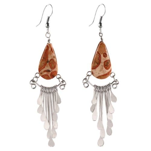 One Pair Drop 1.5" Picasso Marble Stone Fair Trade Earrings Peru Artisan Made