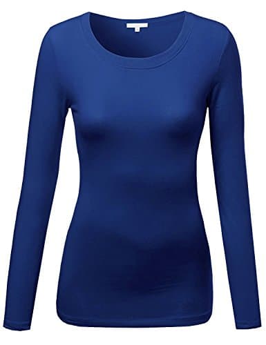 Emmalise Juniors Women's Casual Basic Round Crew Neck Long Sleeve T-Shirts - Royal Blue, Small