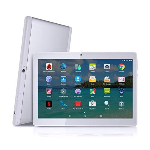 Android Tablet 10 Inch with Sim Card Slots - YELLYOUTH 10.1" 2 GB RAM 32 GB ROM Quad Core 3G Unlocked GSM Phablet Tablet PC with Wifi Bluetooth GPS (White with Silver)