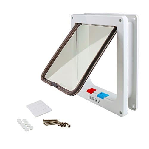 LESHINE Pet Door, Lockable Cat Flap Gate, 4-Way Locking Wall Door Entry with Magnet and Seal Brush for Cats and Small Dogs (White)