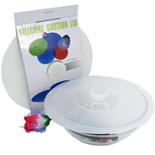 Soft Kitchen Set of 5 Silicone Suction Lids (White) , Keep Food Fresh , Reusable , Microwave and Freezer Safe,fit Various Size Bowls, Cups, Pans or Conatiners