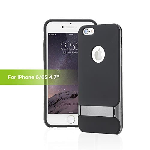 iPhone 6S Case, Simpiz Rock Slim Fit Soft Mobile Cover Skin with Hard Stand and Frame for iPhone 6 and iPhone 6S 4.7" (Black)