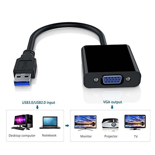Premium USB 3.0 to VGA Adapter, Mini Full HD External Video Card Multi Monitor Adapter USB to VGA Adapter Converter Support Max Resolution 1080p for Win 7 8 10 (Black)