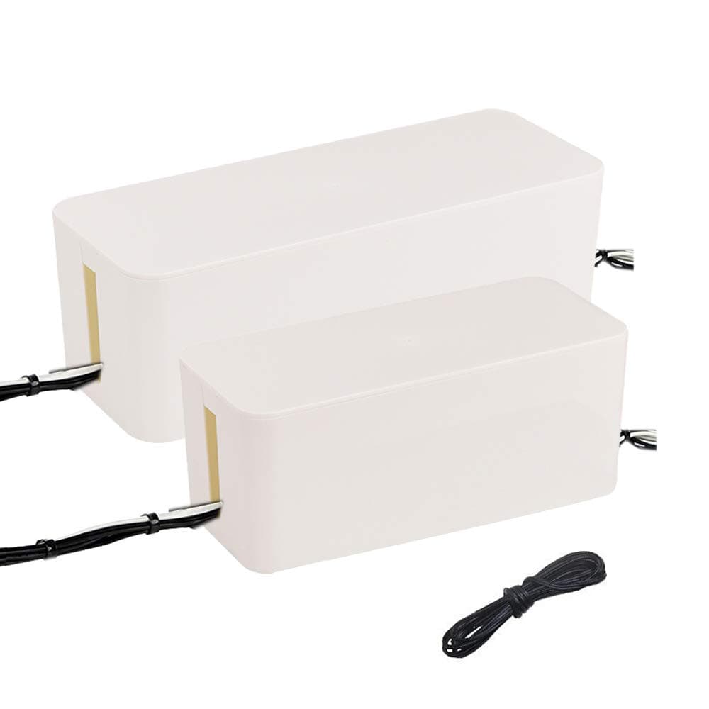 MEETWARM Cable Management Boxes Organizer, Large Storage Holder for Desk, TV, Computer, USB Hub, System to Cover and Hide Power Strips Cords, Set of 2 (White)