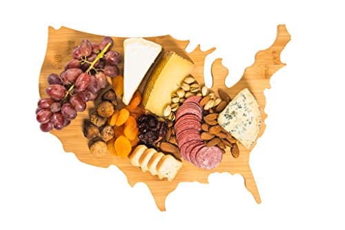 USA Map Cheese and Serving Board- Patriotic Theme- Bamboo Extra Thick Decorative Cutting Board- Platter for Appetizer, Cracker, Meat and Wine - Natural Wooden Gift- Designed in the US by Castlencia