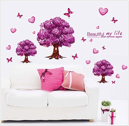 Large tree decal and two Small Trees(BONUS) 20 butterfliers and heart removable wall decals for kids room ,living room,bedroom .Tree wall decal. wall Sticker