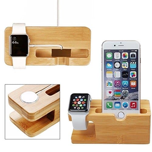 Bamboo Wood Charging Organizer Multi-device Charging Station with Apple Watch Stand -Eaterhom Charging Dock Holder/Cradle for iWatch, iPhone, Ipad (I watch stand-Bamboo)