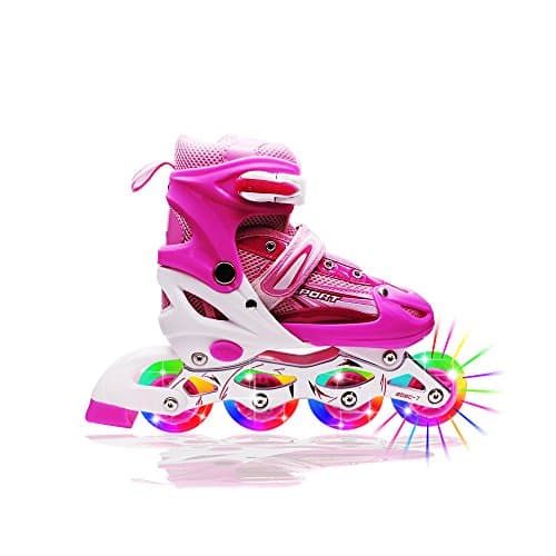 Kids Light Up Inline Roller Skates Adjustable Rollerblades Unisex Pink L