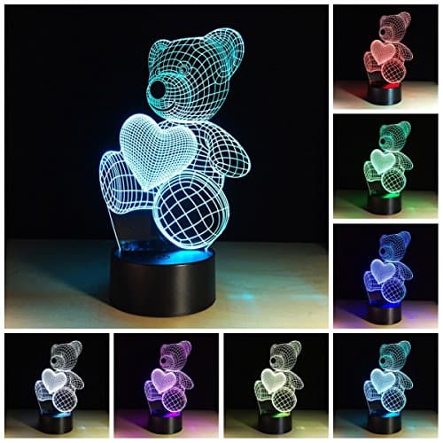 3d Illusion Night Light LED Lamp-Seven Color Changing Cute Love Heart Teddy Bear 3D Night Lamp Desk Lamp for Baby Children Kids Room (Love Bear)