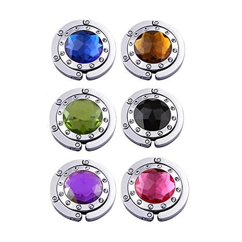 Purse Hook,Colorful Diamond Folding Section Handbag Hook & Folding Table Hanger 6 PCS Mixed Set.