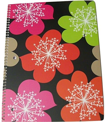 Pink Light Design Spiral Notebook ~ It's a Breeze (Multicolored Flowers on Black; 8" x 10.5"; 60 Sheets, 120 Pages)