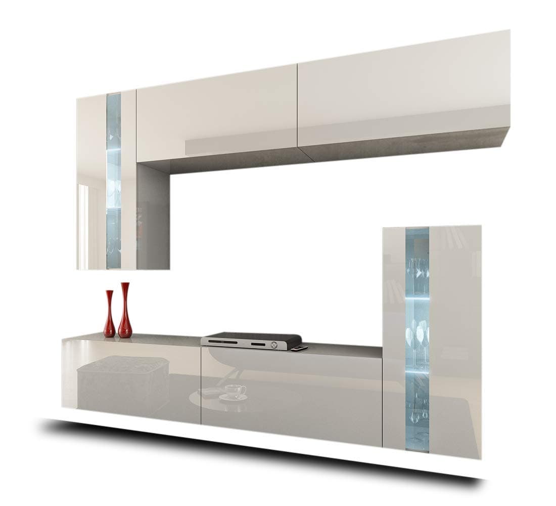 HomeDirectLTD FUTURE 30 Wall Console Unit, Premium Entertainment Package, High Gloss/Mat, TV Stand, Modern Display Units, Suite, Many Colours (RGB LED Lighting Available) (30_HG_W_2, Green LED)