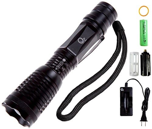 OZ special High Powered Flashlight with Rechargeable 18650 Battery and Safety Charger, Adjustable Tactical Flashlight, Water Resistant Torch 807FL