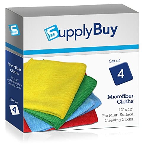 SupplyBuy Pro Multi-Surface Microfiber Towels | All-Purpose Cleaning Cloths | Pack of 4 - 12x12 (12" x 12")