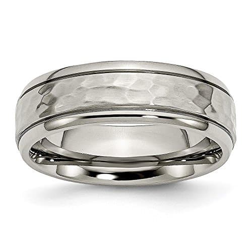 Titanium 7mm Grooved Edge Hammered & Polished Wedding Ring Band by Chisel Size 9.5