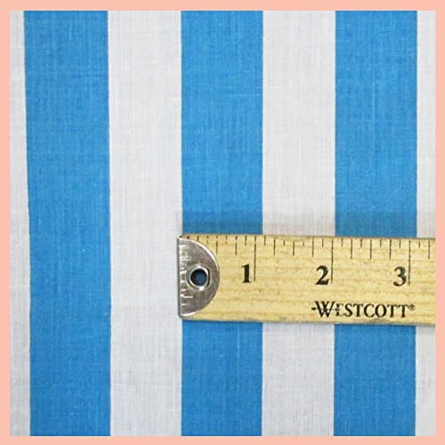 Stripe 1 inch Poly Cotton Fabric 58 inches width sold by the yard Turquoise/White